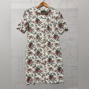 Chauncey St Vintage Dress Sz 7 Floral Padded Short Sleeve Button Up Unique